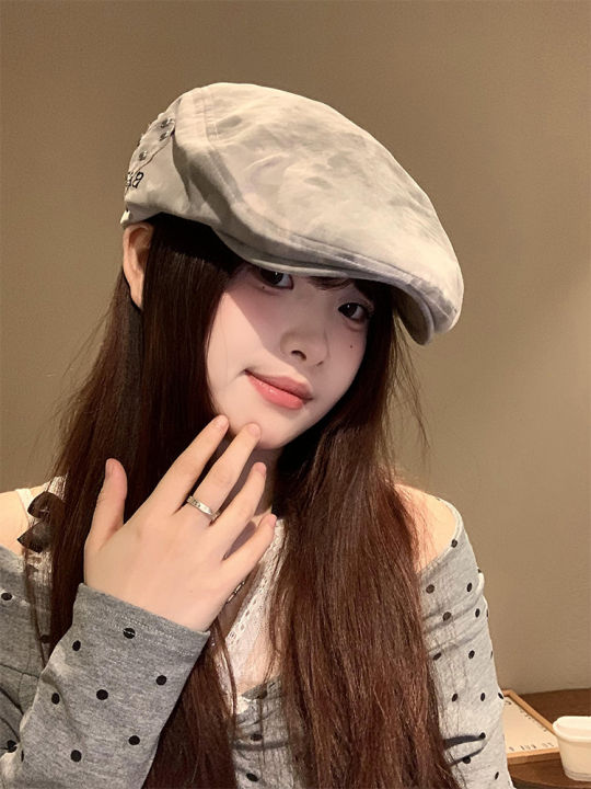 American Retro Apocalyptic Style Women's Beret Hat Spring Summer Versatile Face Slimming Backward Cap Flat Top Casual Hat
