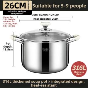 RONGCHUAN | Food Grade 316L Stainless Steel Induction Compatible Soup Pot