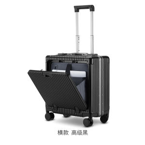 New 18-Inch Check-In Suitcase Multi-Function Luggage Front Opening Carry-On Travel Bag with Charging Cup Holder for Men And Women