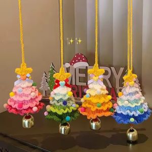 4Pcs Colorful Christmas Bell Pendants Cartoon Xams Trees Drop Ornaments Craftsmanship Pleasant Decor Gift Knitted Bowknot Key Ring