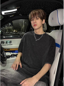 Heavyweight Washed Short Sleeve Mens T-shirt CleanFit Five-Quarter Sleeve Pure Cotton American Style Small Collar Shoulder Fit