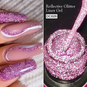 5ml Gold Silver Reflective Glitter Liner Gel Nail Polish Set Pink Color Bright Sparkling French Semi Permanent Nail Painting Gel