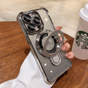 🔥ถูกที่สุด🔥เคสโทรศัพท์กันกระแทกขาตั้งได้สำหรับ iPhone 16/15/14/13/12/11 Pro Max เข้ากันได้กับ Magsafe ใสดูหรูหราถุงคลุมกระเป๋าอากาศสำหรับ เคสไอโฟน 16plus เคสใสพรีเมี่ยม ฝาครอบป้องกันเลนส์