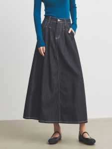 Annata High Waist A-Line Midi Skirt Womens Denim Spring Autumn New Style Long Skirt Commute Simple Pure Color Cotton Polyester