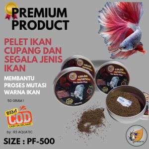 Pelet Ikan Cupang Hias Dan Segala Jenis Ikan Premium Mempercepat Mutasi Warna Ikan 50gram