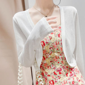 เสื้อคาร์ดิแกนแขนยาวผ้าไหมน้ำแข็ง ผ้าฝ้าย สไตล์เกาหลี ปกโปโล ทรงหลวม ฤดูร้อน 2022 เสื้อคลุมผู้หญิง สายเดี่ยว แฟชั่น