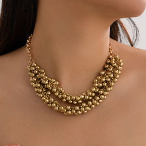 Ingemark Multilayer Acrylic CCB Ball Bead Chain Necklace for Women Gothic Gold Color Choker Neck Jewelry Grunge Steampunk Men