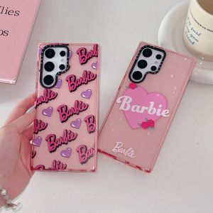 Blingbling Shockproof Cute Cartoon LoveHeart Barbie Phone Case for Samsung S25Ultra S23Ultra S22Ultra S24Ultra PinkBarbie Phone Shell for Galaxy S25Plus S23Plus S22Plus S24Plus Phone Cover for S25 S24 S23
