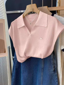 PEIXI | Sleeve Frill Slim Fit Knit Polo Short Sleeve