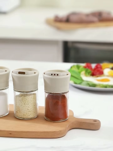 Salt Seasoning Bottle Kitchen Household Double-caliber Seasoning Spice Bottle Cumin Pepper Pot Transparent Glass Jar
