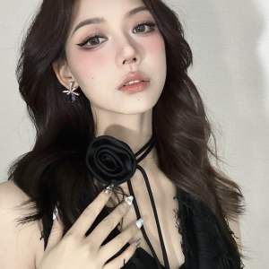 Crush me Pk06 8x150cm vòng cổ hoạ tiết hoa tối giản ruy băng buộc cổ dây dài  Hàn Quốc flower choker coquette acubi y2k