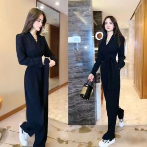 High-Waist Slimming Jumpsuit for Women New Arrival Fall Season Fashion Polyester Work Clothing Tape Detailing Loose Pants Style