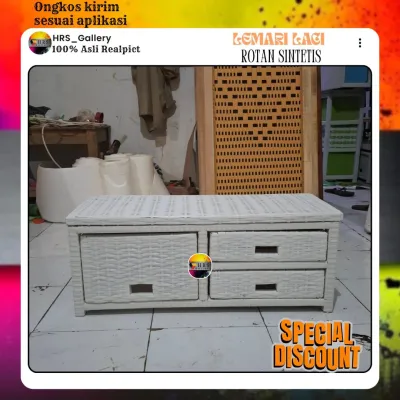 (Ready Stok)meja tv lemari laci 3 mini rotan sintetis harga langsung pengraji