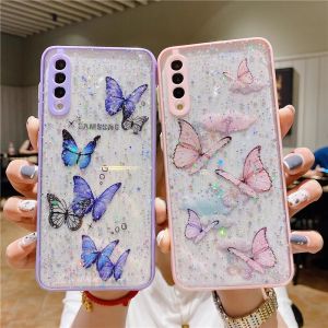 CrashStar Glitter Butterfly Transparent Hard Phone Case For Samsung S24 Ultra S23 + S22 S21 Plus S20 FE A72 A54 A53 A52 A32 A51 A71 A50 A31 A12 Fashion Clear Phone Cover Casing Shell With Camera Protection