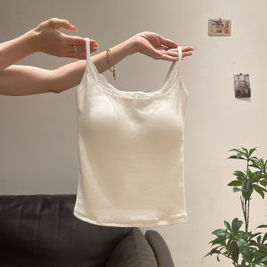 Áo Ba Lỗ Không Dây Pure Desire Màu Trắng Có Đệm Ngực Áo Ba Lỗ Ren Viền Ôm Vừa Vặn Mùa Hè Mới Cho Nữ Áo Ba Lỗ Ngắn Cổ Tròn