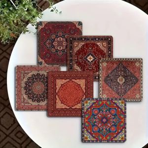 ชุดจานรองแก้วไม้ 6 ชิ้นลายดอกไม้แมนดาลา เหมาะสำหรับเป็นของขวัญวันขอบคุณพระเจ้าและคริสต์มาส