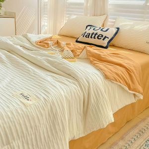 Bubble Gauze Summer Comforter Set Soft Breathable Hygroscopic Single Double Blanket Summer Cooling Air-conditioned Quilt Set Thin Cool Blanket Pure Color