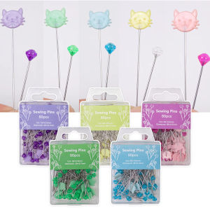 80pcs Cat-Shaped Diamond Head Pins Multi-Color Sewing Pins for Fabric Fixing Craft & Sewing Accessories