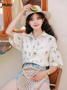 Áo sơ mi MUTU voan tay ngắn họa tiết hoa nhẹ nhàng thanh lịch