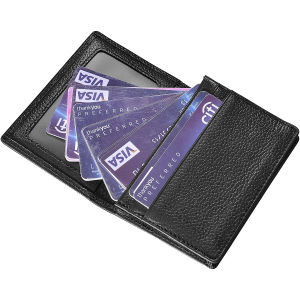 Mens Genuine Leather Business Card Holder Name Card Case VIP Bank Credit Cards Wallet with ID Window RFID Blocking