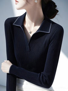 Black Polo Neck Knitted Sweater Womens Slim Fit Base Layer French Luxurious High End Top for Autumn Winter New Arrival