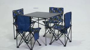 SILVER KNIGHT 5 in 1 Foldable Picnic Table and 4 Chairs Set for Outdoor Camping Hiking and Sports Activities with Bag