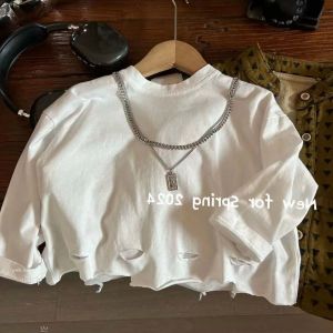 Áo Thun Trẻ Em Tay Dài Mùa Xuân Thu Mới Áo Sơ Mi Cơ Bản Thời Trang Thường Ngày Cho Bé Trai Áo Thun Rách Thời Trang Cho Bé Trai Và Bé Gái