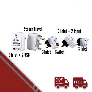 Stop Kontak Kepala Steker Kaki 3 Inlet 2 input Travel Plug Adaptor USB A