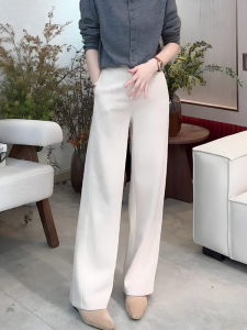 White Straight Leg Suit Pants Womens Fashionable Lightweight Maturity Casual Wide Leg Trousers Korean Style High Waist