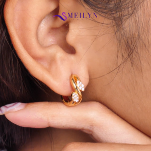 MEILYN Anting Wanita Motif Daun Permata Perhiasan Lapis Emas 18K 0261230165