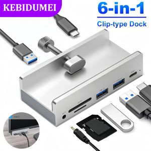 6-in-1 USB 3.0 HUB with Power Supply USB3.0 Splitter Adapter Clip-type Multi Splitter 5G High Speed Data Transmission for Laptop