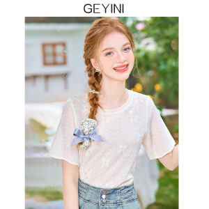 HEYINI | Áo Thun Knit Phong Cách Mới Mùa Xuân Trắng Có Hình Bướm