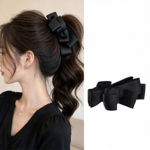 Gray Bow Hair Clip for Back Head Sophisticated