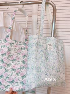 Spring Summer New  Floral Cotton Canvas Bag Single Shoulder Bag Womens Large Capacity Travel Bag Soft Cotton Strap