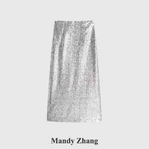 Shiny Silver Sequins Skirt Female Spring Summer High Waist Hip Hugging Short