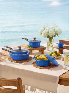 BUYDEEM | Summer Island Blue Ceramic Non-Stick Cookware Oil-Collecting