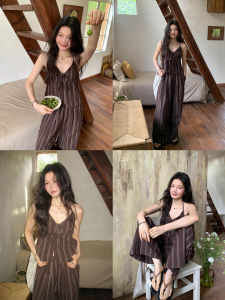 Mixd | Bộ Đồ Nữ Vintage Mùa Hè Duyên Dáng Áo Camisole Sọc và Quần Dài