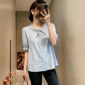 French Style Bubble Sleeve Blouse Slimming Design with Beads