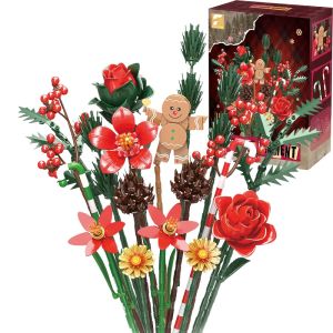 865PCS Gingerbread Flower Bouquet Building Blocks Festive Decoration Ornaments Kids Educational Assembly Toys Christmas Gifts