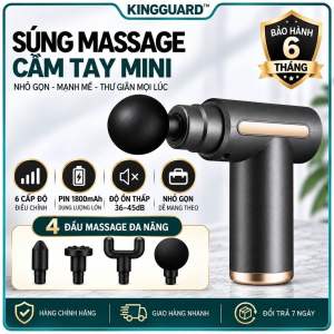 Súng massage cầm tay mini - 6 cấp độ điều chỉnh - Pin 1800mAh - Độ ồn thấp 36-45db - Bộ 4 đầu massage đa năng - Bảo hành 6 tháng
