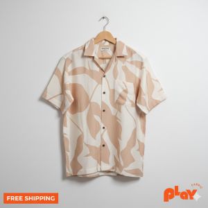 เสื้อฮาวาย ผ้าไหมฝรั่งเศส ลายใบไม้สีน้ำตาล ใส่สบาย ระบายอากาศดี ไซส์ M L XL