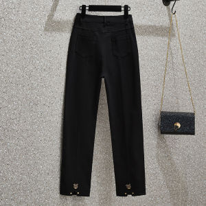 Brand Discount Womens Clothing Plus Size High Waist Straight-leg Denim Womens All-Matching Casual Pants Chubby Girl Slim Looking Cigarette Pants