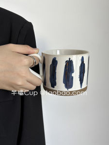 Japanese Style Ceramic Coffee Cup Couple Matching Mark Cups Office Water Cup High Quality Orange Yellow Geometric Pattern