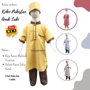Koko Pakistan Anak | Setelan Qurta Anak 4 - 12 Tahun Baju Muslim Anak Celana Motif Kotak
