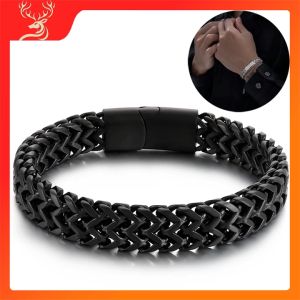 Untuk Pria Titanium Steel Anti Karat GELANG Warna Hitam / Silver Gelang Tangan Strap Rantai Ganda