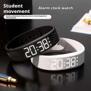Student smart watch sports pedometer vibration alarm clock  LED Digital Alarm Clock Watch Adjustable Waterproof Alarm Bracelet