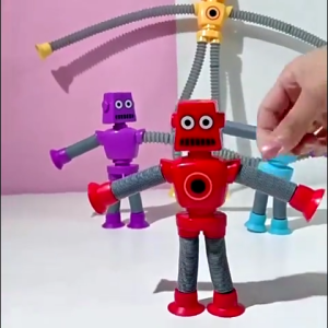 Cartoon Variable Light Cartoon Robot Telescopic Tube Toys Kids Suction Cup Robot Toys Interactive Joint Movement Toy Stress Relief Childrens Toys