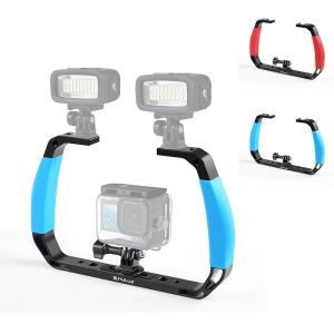 Tay Cầm Kép Bằng Silicon PULUZ Khung Lặn Dưới Nước Bằng Hợp Kim Nhôm Tương Thích Với GoPro DJI OSMO Action Insta360 Và Các Camera Hành Động Khác