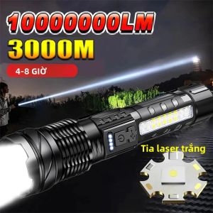 Đèn Pin LED Laser Trắng Công Suất Cao Đèn Pin Chiến Thuật Có Thể Sạc Lại Bằng USB Với Pin Tích Hợp Chống Nước Cho Cắm Trại Ngoài Trời Đi Bộ Đường Dài