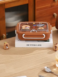 LUNCH BOX VIRAL KEKINIAN CAPYBARA STAINLESS 316 / KOTAK MAKAN SEKAT TAHAN PANAS DAN ANTI TUMPAH / TEMPAT MAKAN BEKAL ANAK SEKOLAH